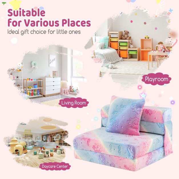 Kids Glow in the Dark Folding Sofa Bed Floor Mattress with Throw Pillow and Cover