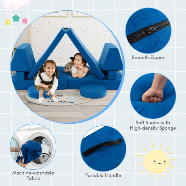 8-Piece Kids Play Couch Sofa with Portable Handle