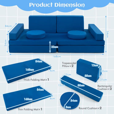 8-Piece Kids Play Couch Sofa with Portable Handle