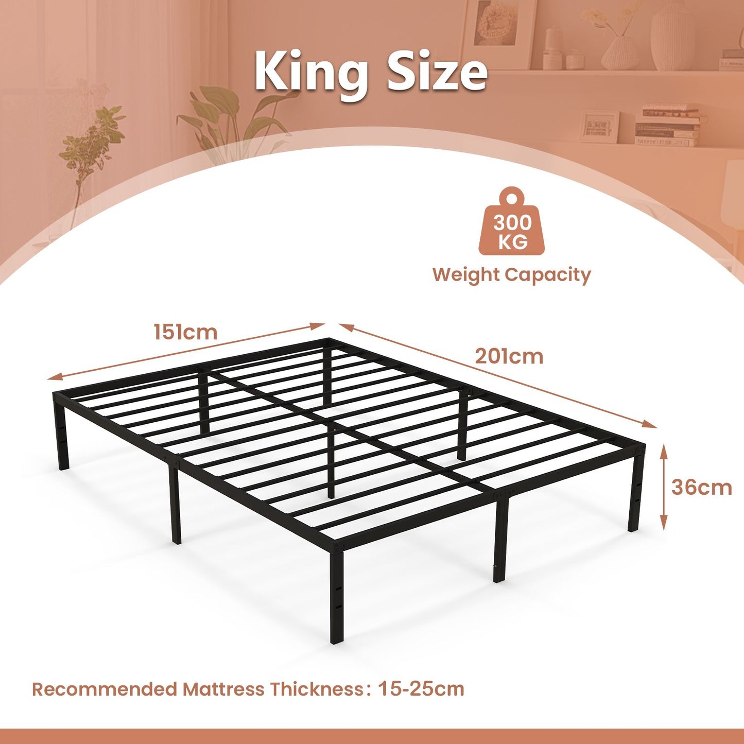 King and Double Size Heavy Duty Metal Platform Bed Frame
