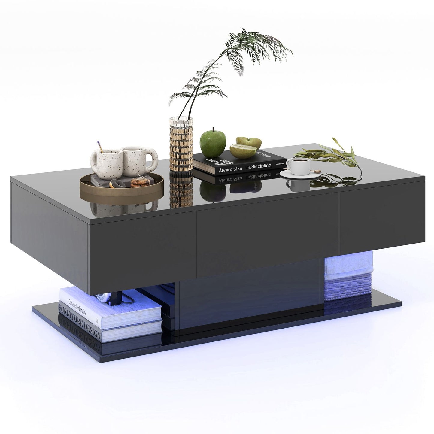 LED Coffee Table with 2 Drawers and Remote Control