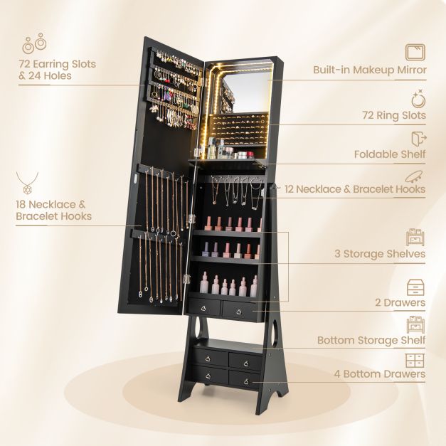 3-Color LED Lighted Jewelry Cabinet