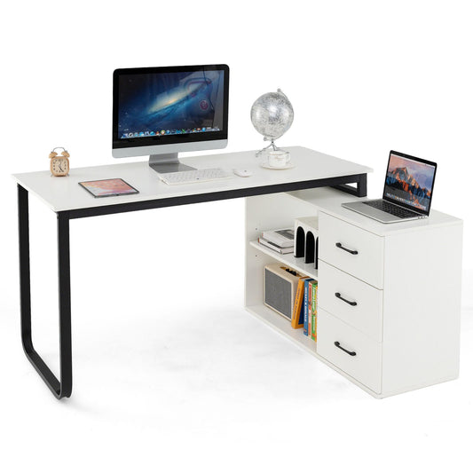 Heavy-duty L Shaped Computer Desk Corner Executive Desk with 3 Drawers
