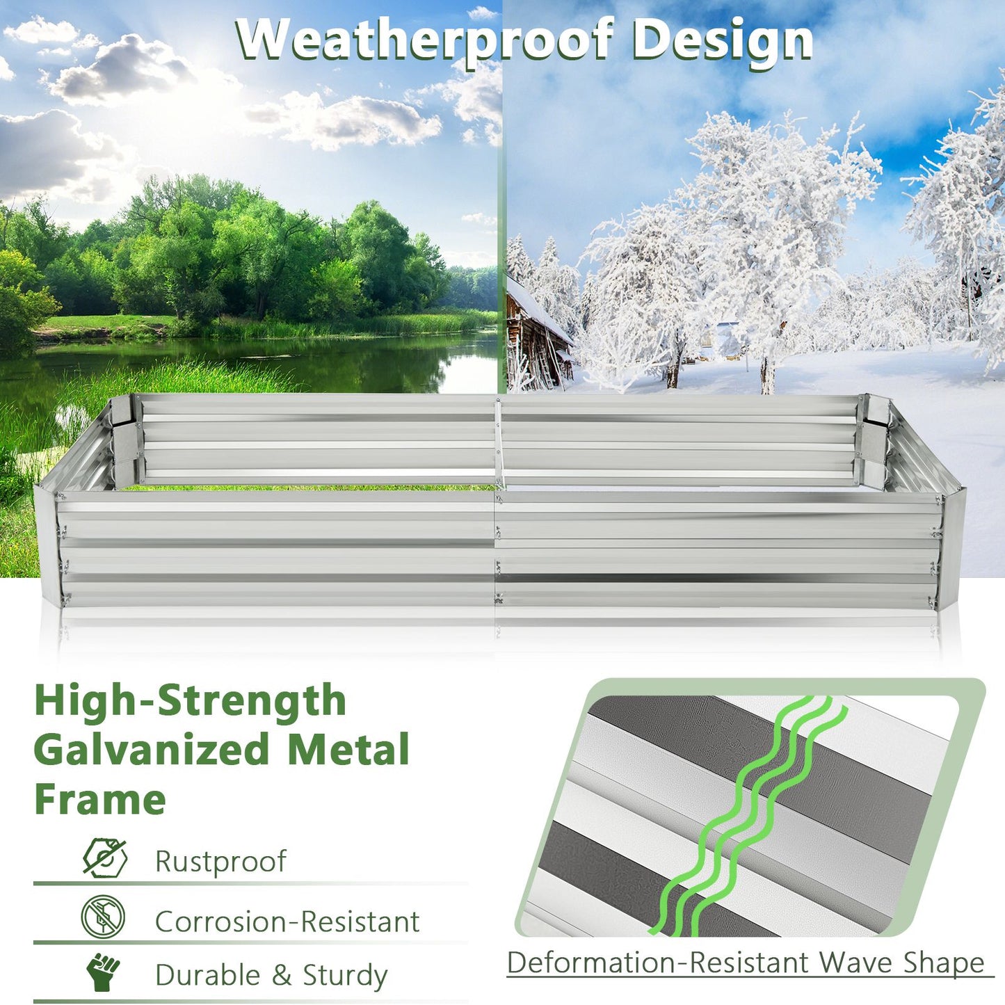 240 x 120 x 30 cm Galvanized Large Metal Raised Garden Bed