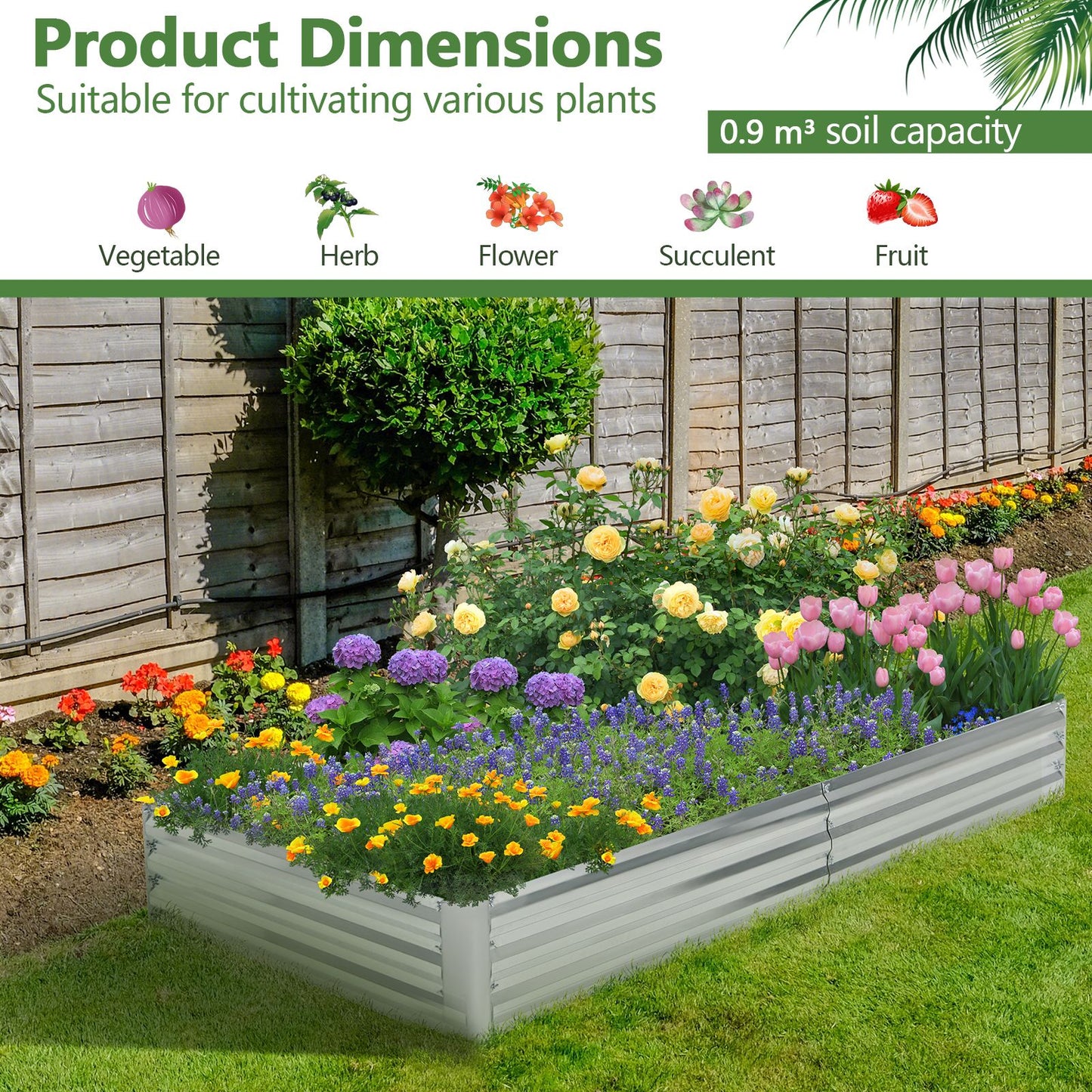 240 x 120 x 30 cm Galvanized Large Metal Raised Garden Bed