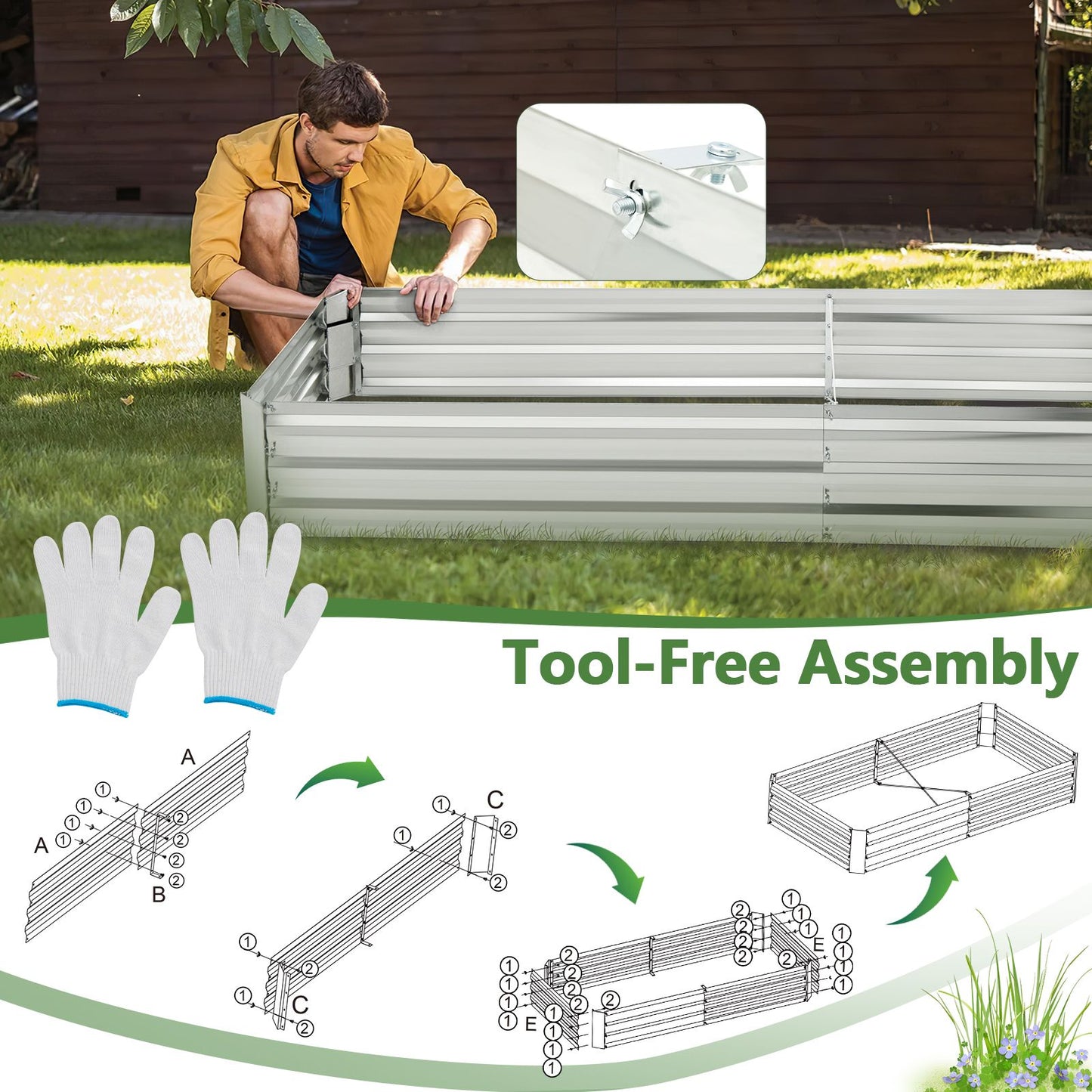 240 x 120 x 30 cm Galvanized Large Metal Raised Garden Bed