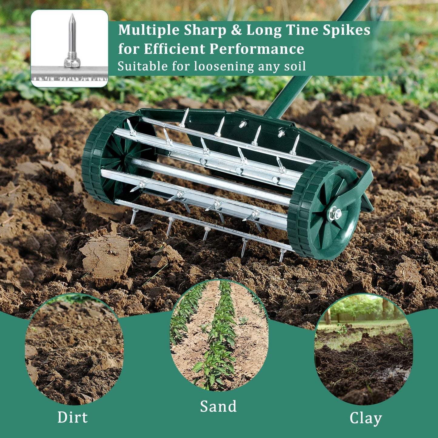 GiantexUK Outdoor Lawn Roller, Heavy Duty Manual Grass Rollers with Green Removable Handle (45x21x126cm, with Fender)