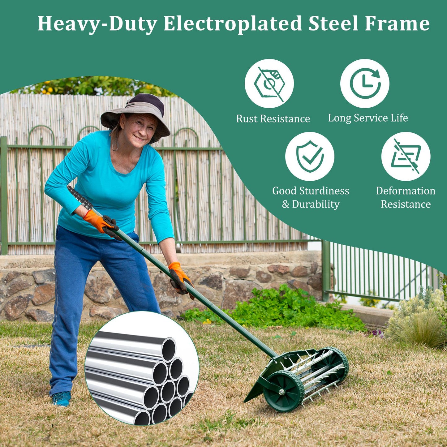 GiantexUK Outdoor Lawn Roller, Heavy Duty Manual Grass Rollers with Green Removable Handle (45x21x126cm, with Fender)