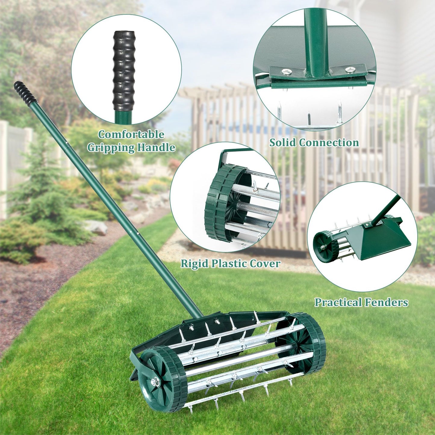 GiantexUK Outdoor Lawn Roller, Heavy Duty Manual Grass Rollers with Green Removable Handle (45x21x126cm, with Fender)