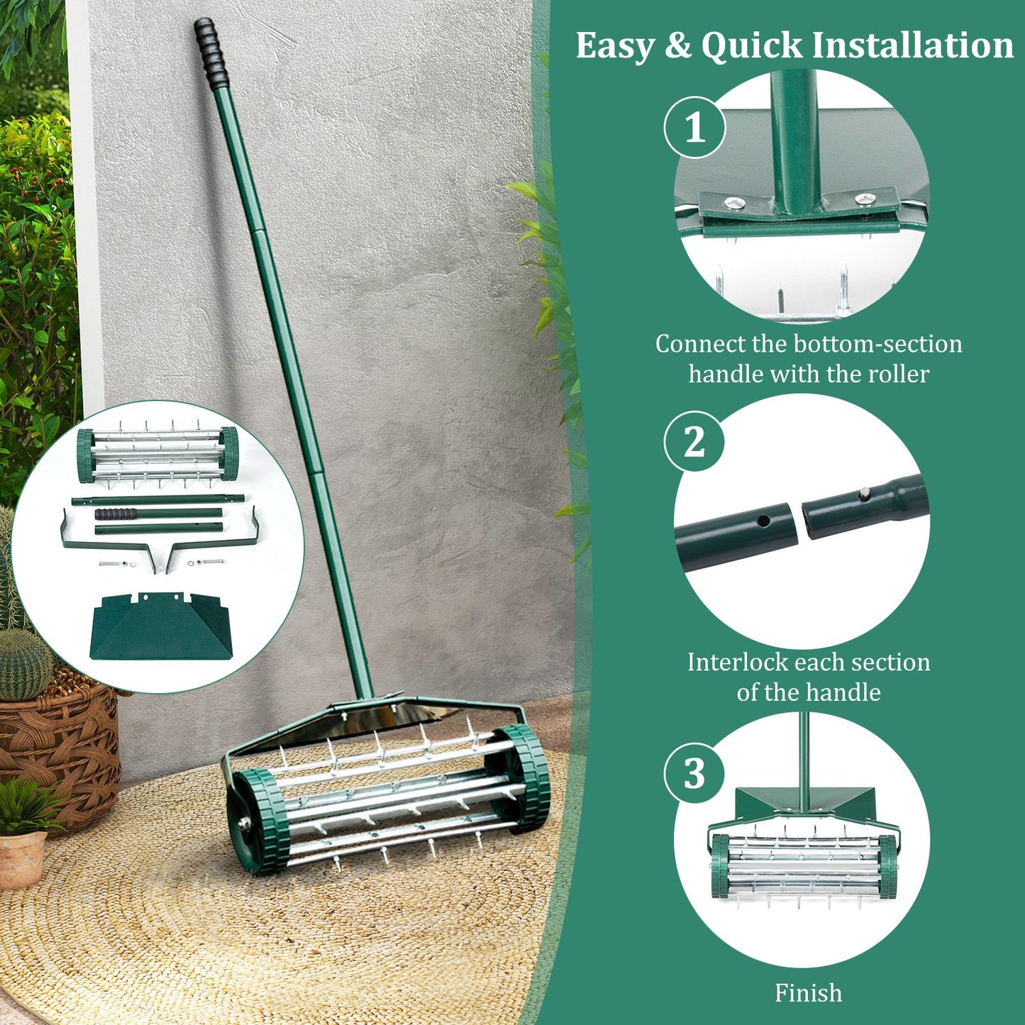 GiantexUK Outdoor Lawn Roller, Heavy Duty Manual Grass Rollers with Green Removable Handle (45x21x126cm, with Fender)