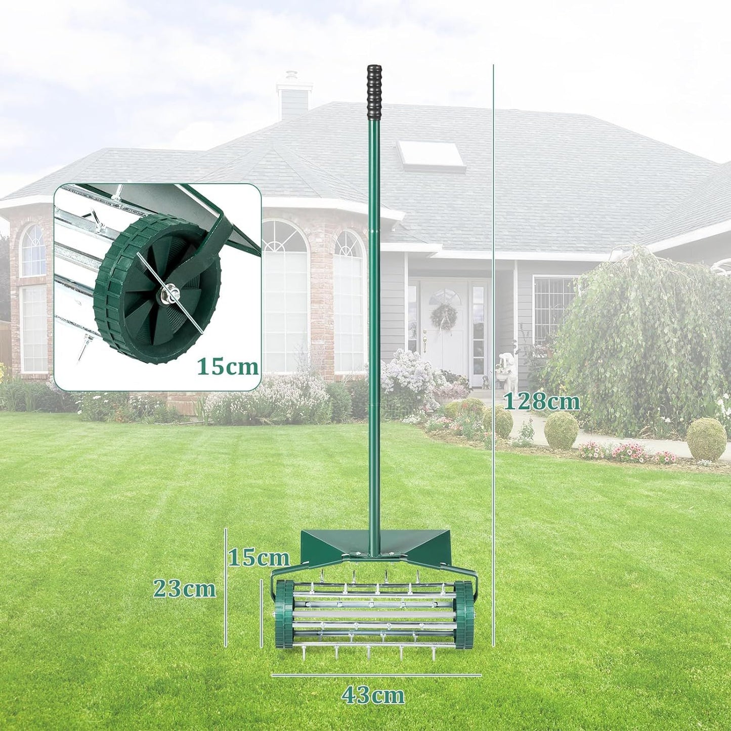 GiantexUK Outdoor Lawn Roller, Heavy Duty Manual Grass Rollers with Green Removable Handle (45x21x126cm, with Fender)