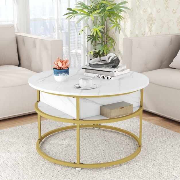 80cm Lift Top Coffee Table with Hidden Compartment and Side Shelves
