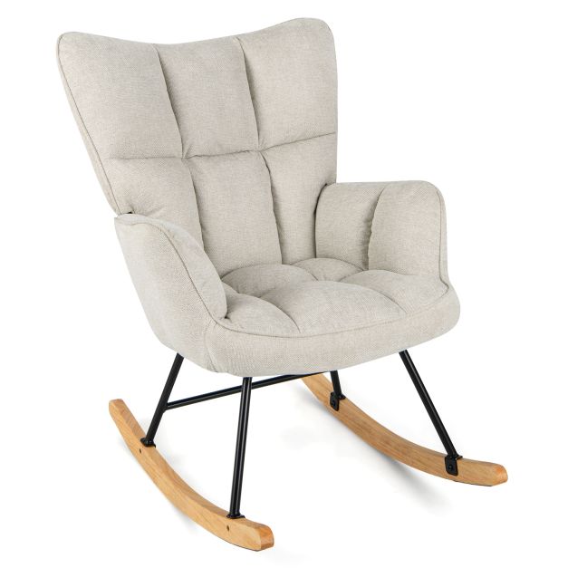 Linen Nursery Rocking Chair Modern Rocking Accent Chair with High Backrest