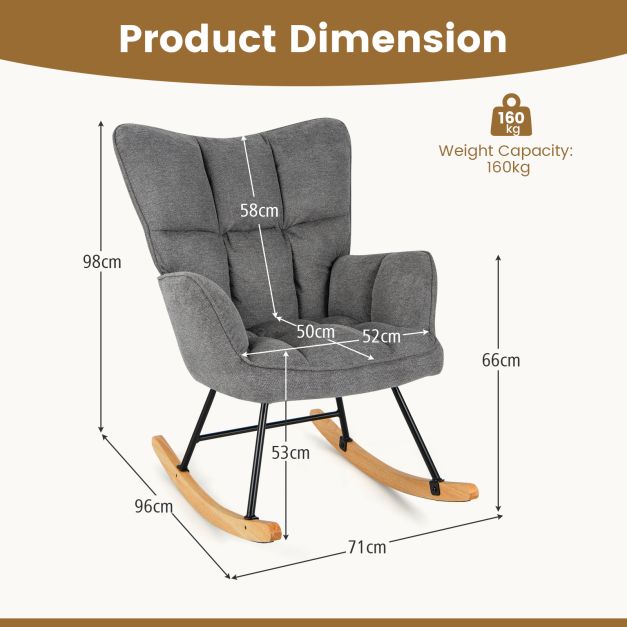 Linen Nursery Rocking Chair Modern Rocking Accent Chair with High Backrest