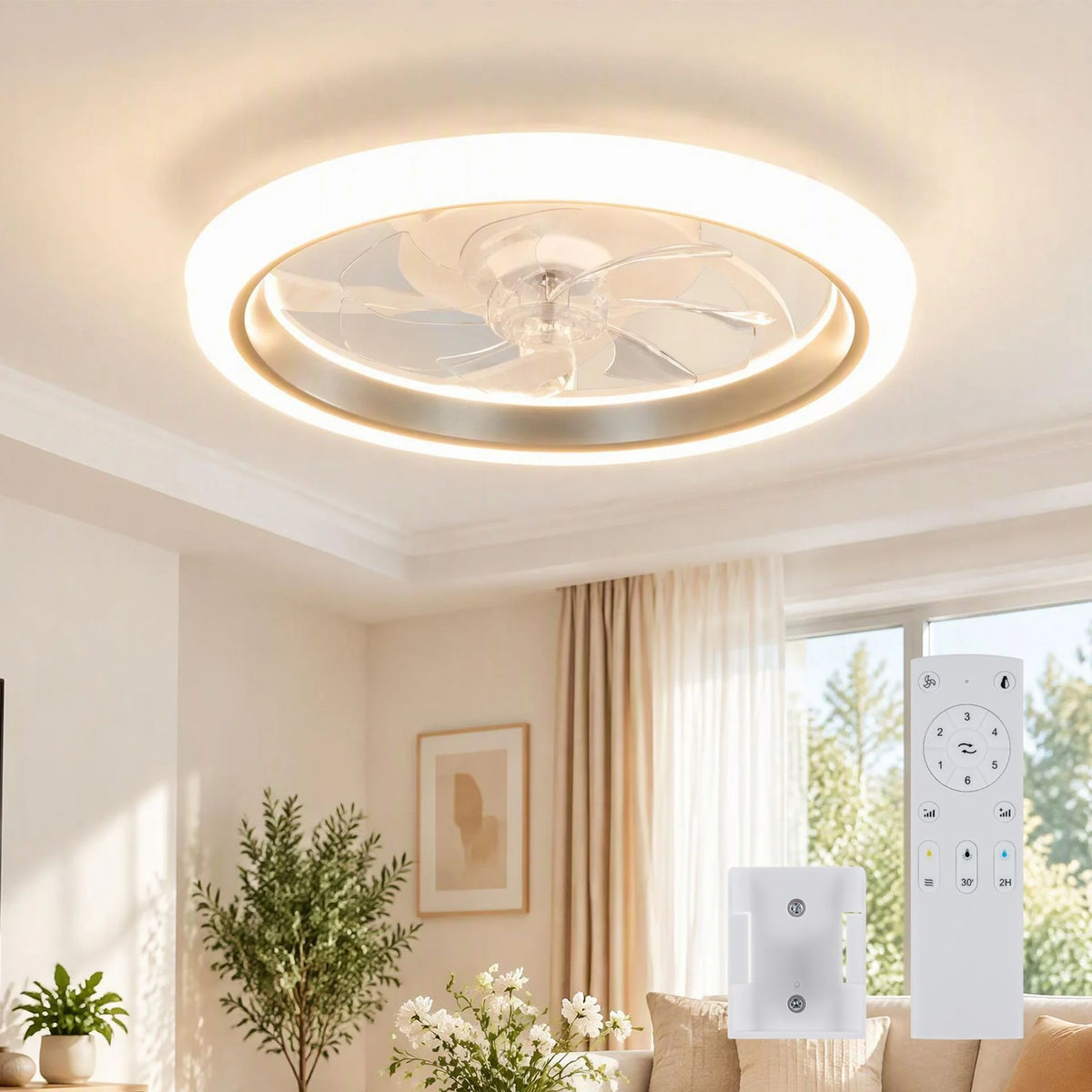 Low Profile Ceiling Light Fan with Reversible Airflow and Dimmable LED for Dining Room