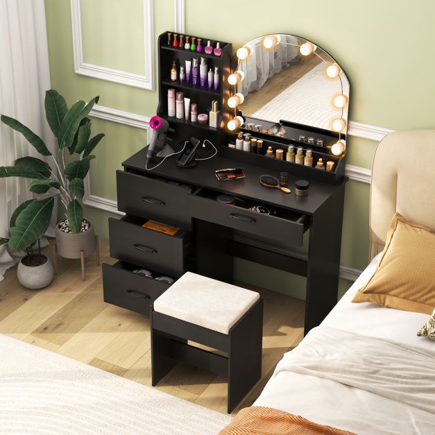 Makeup Vanity Desk with Mirror and Lights Dressing Table and Stool Set
