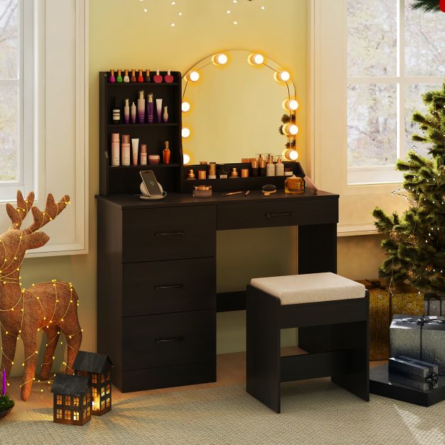 Makeup Vanity Desk with Mirror and Lights Dressing Table and Stool Set