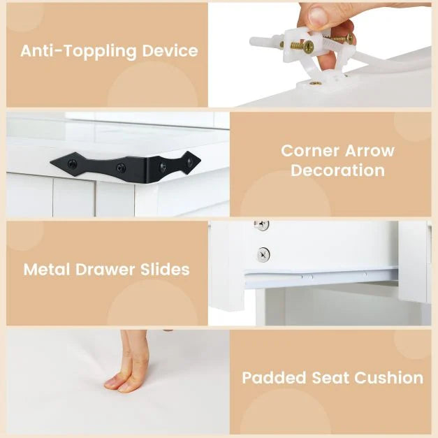 Makeup Vanity Desk and Stool Set with Mirror and Lights