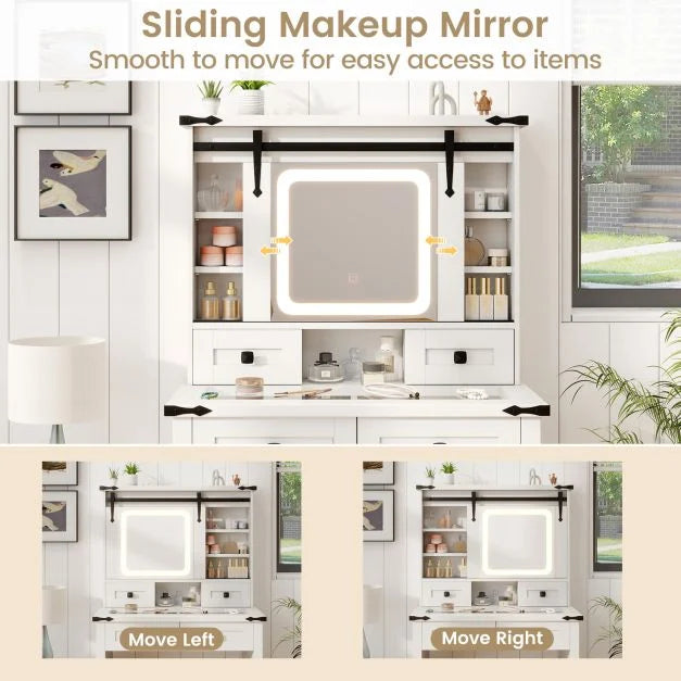 Makeup Vanity Desk and Stool Set with Mirror and Lights