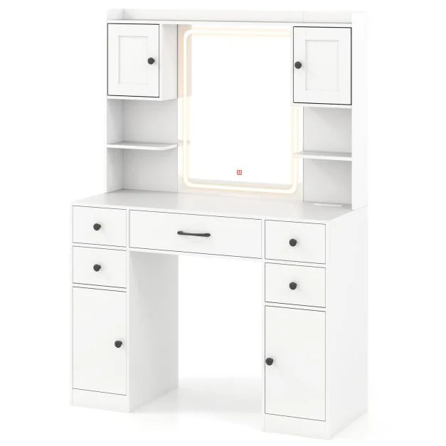 Makeup Vanity Desk with Lighted Mirror and Charging Station