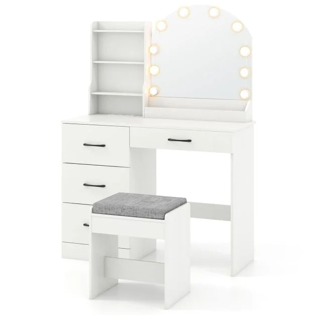 Makeup Vanity Desk with Mirror and Lights Dressing Table and Stool Set