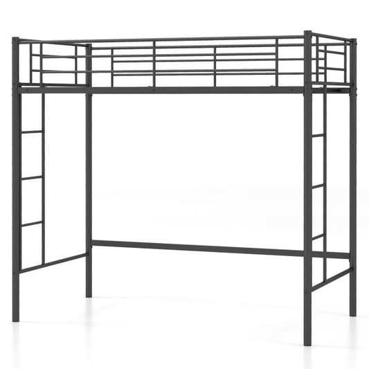 Metal Space-saving Loft Bed Frame with Full-length Safety Guardrail