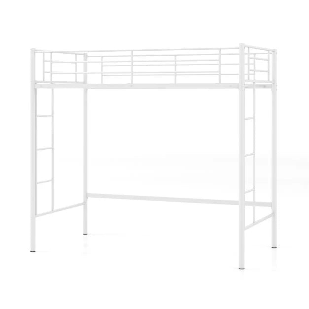 Metal Space-saving Loft Bed Frame with Full-length Safety Guardrail