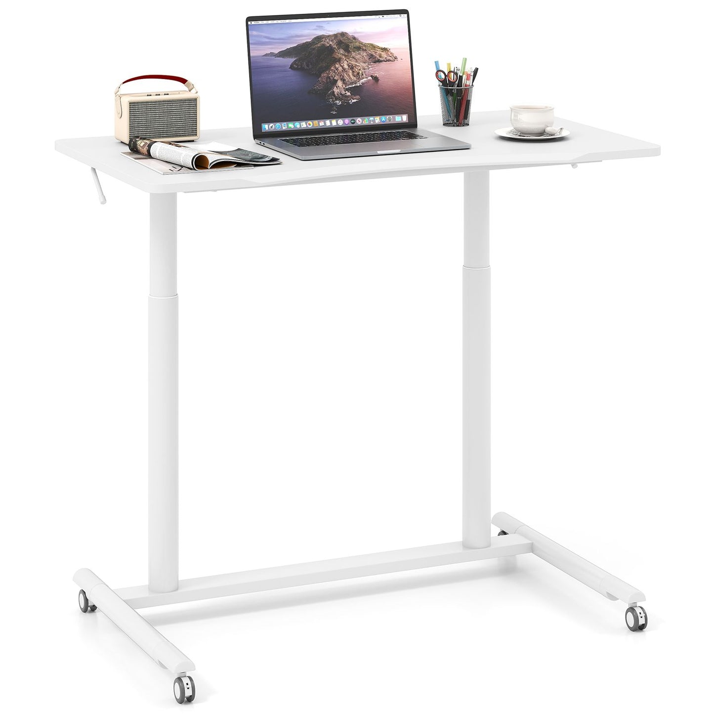 C-Shaped Mobile Standing Desk with Adjustable Height and Lockable Wheels