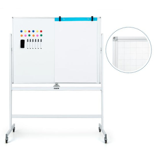Mobile Whiteboard Reversible with Grid Pattern Board and Board Eraser