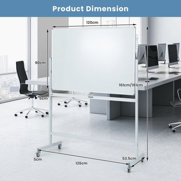 Mobile Whiteboard Reversible with Grid Pattern Board and Board Eraser