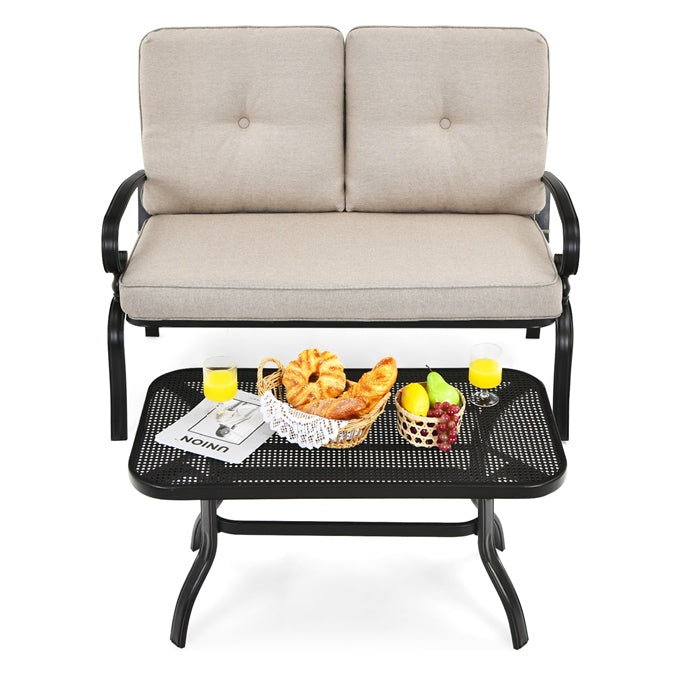 Garden Furniture Set with 2 Seat Cushioned Sofa and Coffee Table