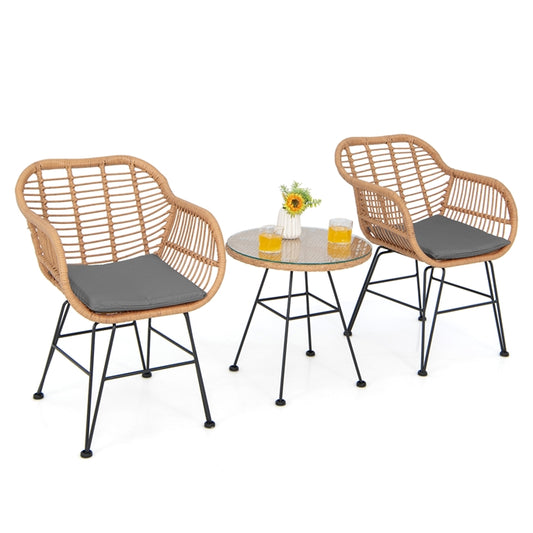 String Patio Bistro Set with Tempered Glass Table and 2 Chairs