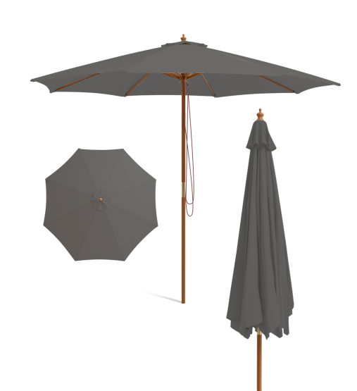 Pulley Operated Wood Patio Umbrella with 3 Gear Position and 8 Ribs