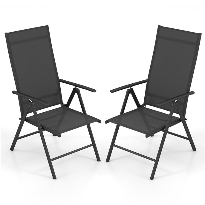 Patio Folding Dining Chairs Outdoor Sling Chairs with 7-Level Adjustable High Backrest