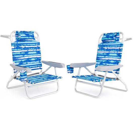 2 Pack Folding Beach Chair Lightweight Lay Flat Lounge Chair