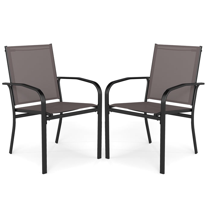 Giantex Garden Chairs Set of 2 Stackable Outdoor Dining Chairs with Breathable Backrest & Seat