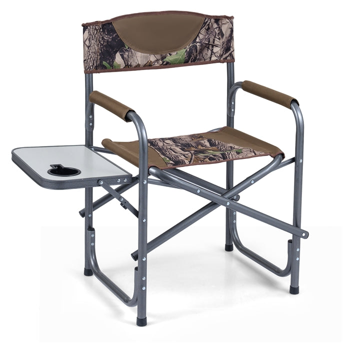 Folding Directors Chair, Oversized Camping Chairs with Side Table and Cup Holder
