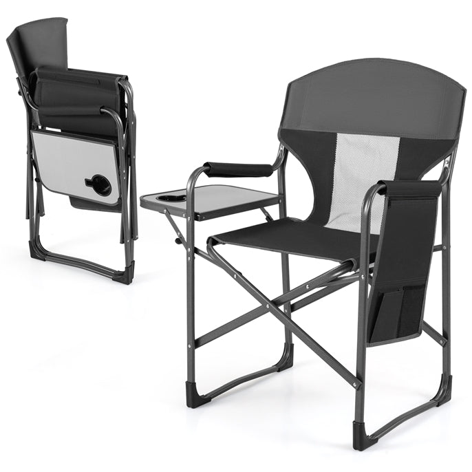 Folding Directors Chair, Oversized Camping Chairs with Side Table and Cup Holder