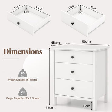 Nightstand with 3 Drawer for Bedroom Compact Storage Chest