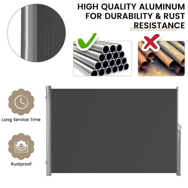 300 x 160 cm Patio Retractable Folding Side Awning with Handle