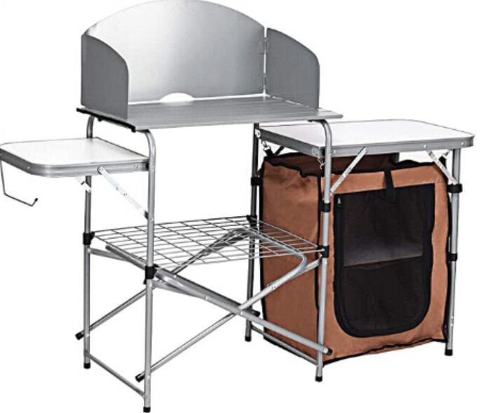 Outdoor Camping Table with Storage and Windscreen for BBQ