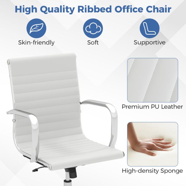 Ribbed Executive Office Chair Adjustable Swivel PU Leather Conference Chair