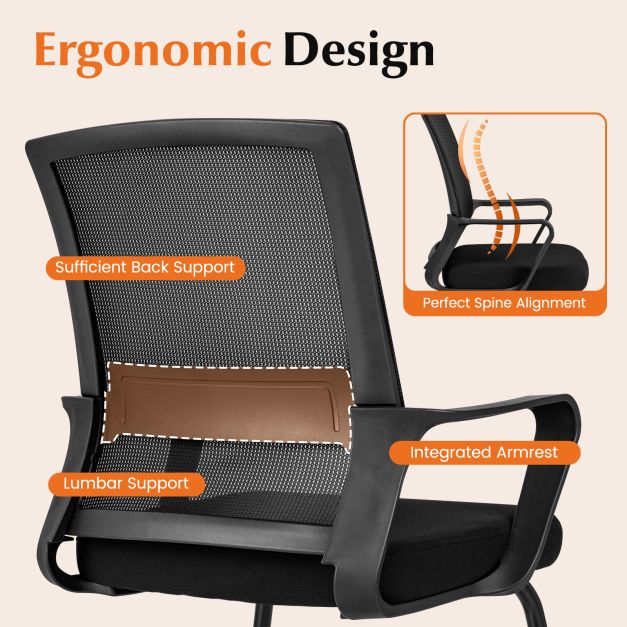 Conference Reception Chair with Lumbar Support and Sled Base