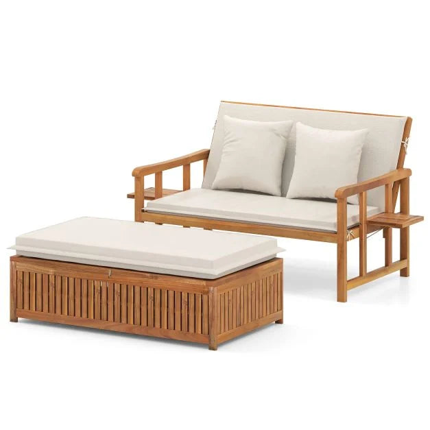 Outdoor Daybed Acacia Wood Loveseat