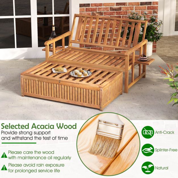Outdoor Daybed Acacia Wood Loveseat