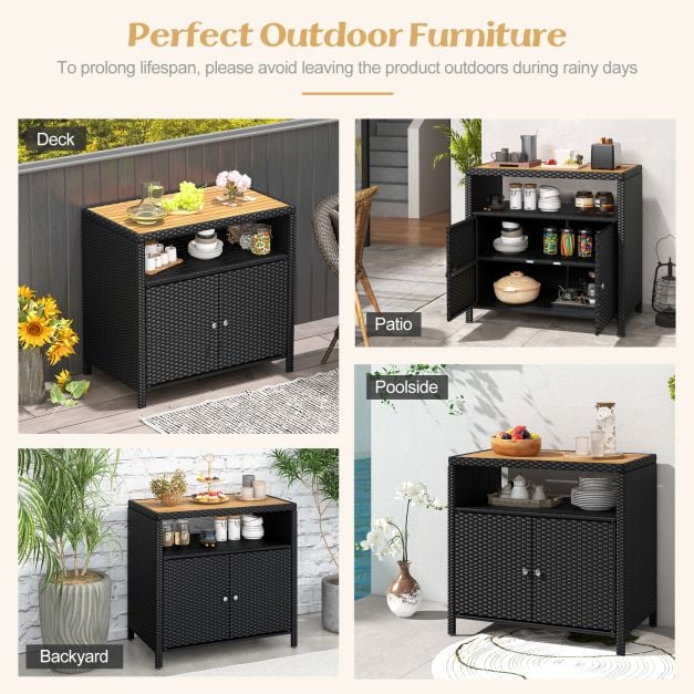 Outdoor Rattan Storage Cabinet Sideboard Buffet Cabinet
