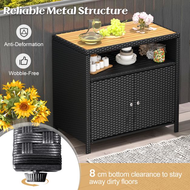 Outdoor Rattan Storage Cabinet Sideboard Buffet Cabinet