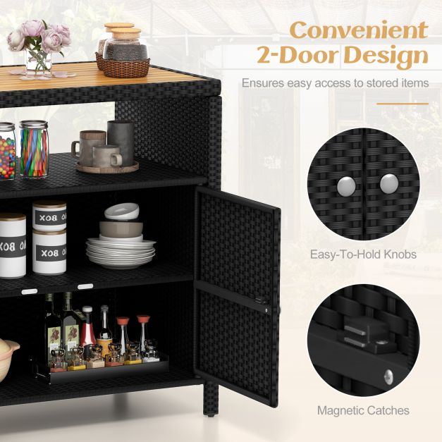 Outdoor Rattan Storage Cabinet Sideboard Buffet Cabinet