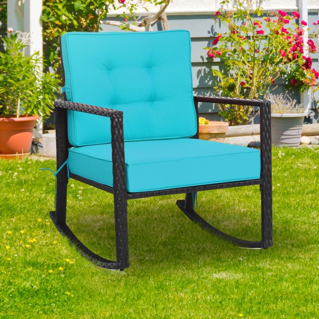 Outdoor Wicker Rocking Chair with Heavy-Duty Steel Frame