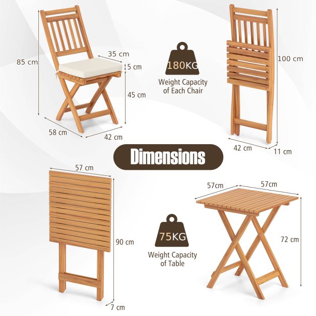 3 Pieces Outdoor Acacia Wood Bistro Set